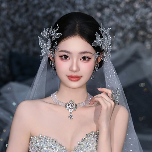 水舞A5323日韩唯美精致闪耀水晶蝴蝶对夹发饰新娘跟妆礼服头饰