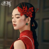 水舞H2081新娘新中式 古风红色剪纸项链耳环结婚礼秀禾旗袍耳饰品