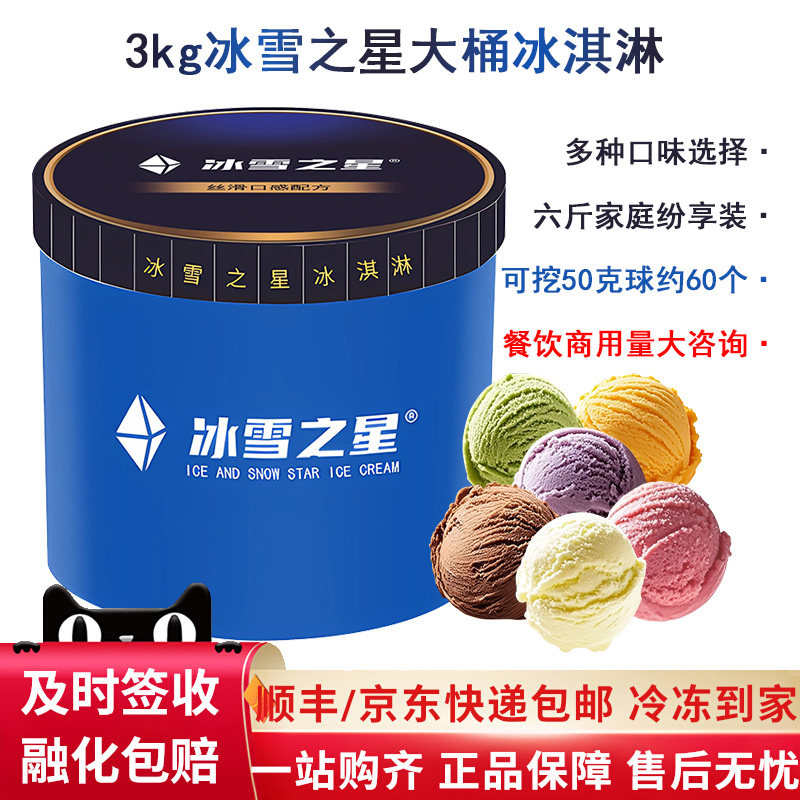 【量大优惠】冰雪之星3kg大桶冰淇淋香草味餐饮商用挖球雪糕冷饮