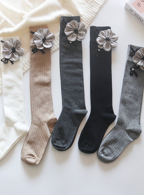 袜子女春秋款纯棉灰色小腿袜中长筒半腿袜高筒半筒花朵蜻蜓饰品袜