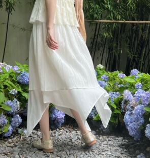 岛知道原创《一川月白》蕾丝吊带背心不规则半裙套装夏可爱