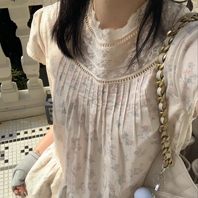岛知道《花遇和风》初夏淑女法蕾优雅系带收腰淡淡碎花纯棉连衣裙