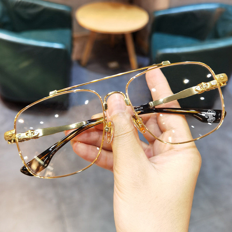 新款简丹萝心复古眼镜框男女大脸大框双梁蛤蟆眼镜架护目防蓝光