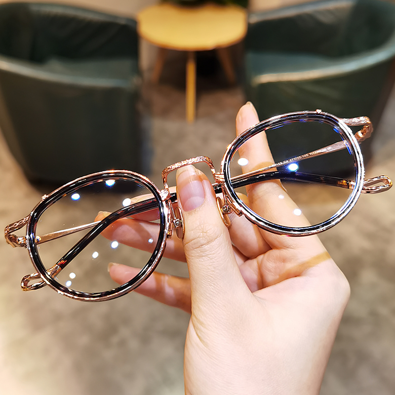 手工文艺复古圆框防蓝光眼镜框