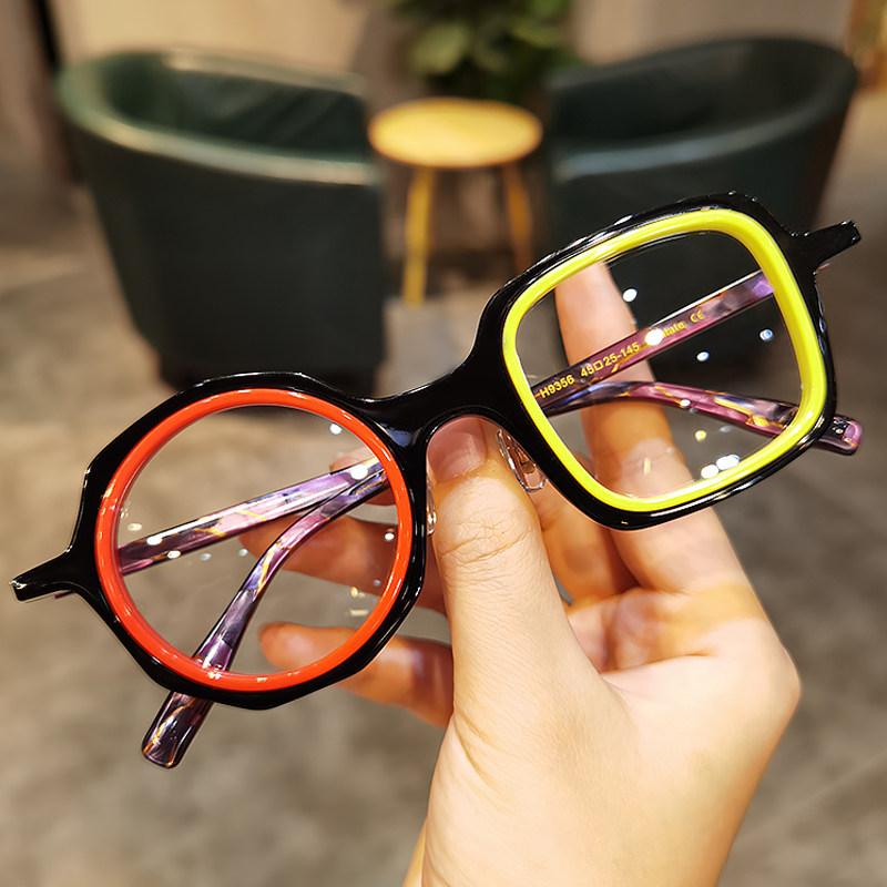 简丹时尚个性眼镜架男女潮超轻板材大框一方一圆拼色眼镜总宽150,ZIPPO/瑞士军刀/眼镜,眼镜架,淘宝优惠券,粉丝福利购,淘宝优惠卷