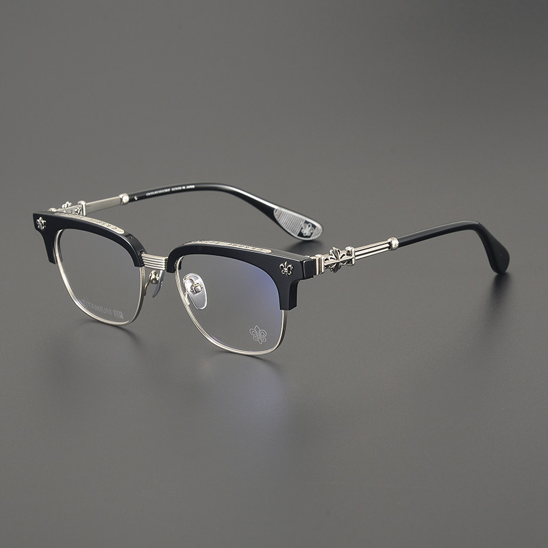 复古高档雕花眉线半框眼镜男女商务钛架配近视护眼镜框总宽150MM