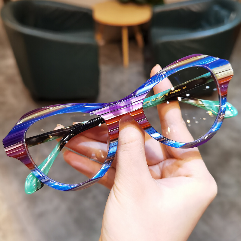 简丹个性拼色时尚彩色镜框猫眼防蓝光眼镜男女潮流可配近视镜架