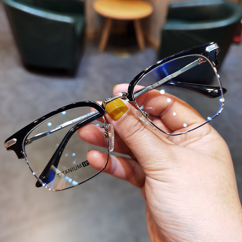 简丹超轻钛架眼镜框复古文艺男女大脸素颜防蓝光近视眼镜架平光潮