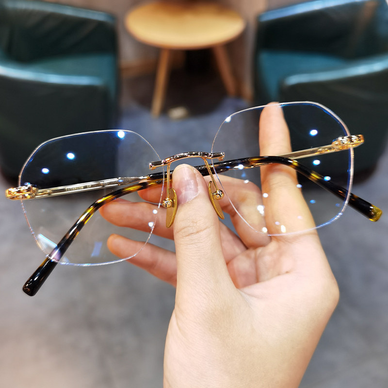 新款简丹萝心复古超轻无框近视眼镜架男女潮纯欲风斯文败类眼镜