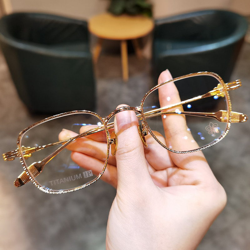 时尚超轻钛架金色方框防蓝光镜男女复古细框护目眼镜框百搭平光镜