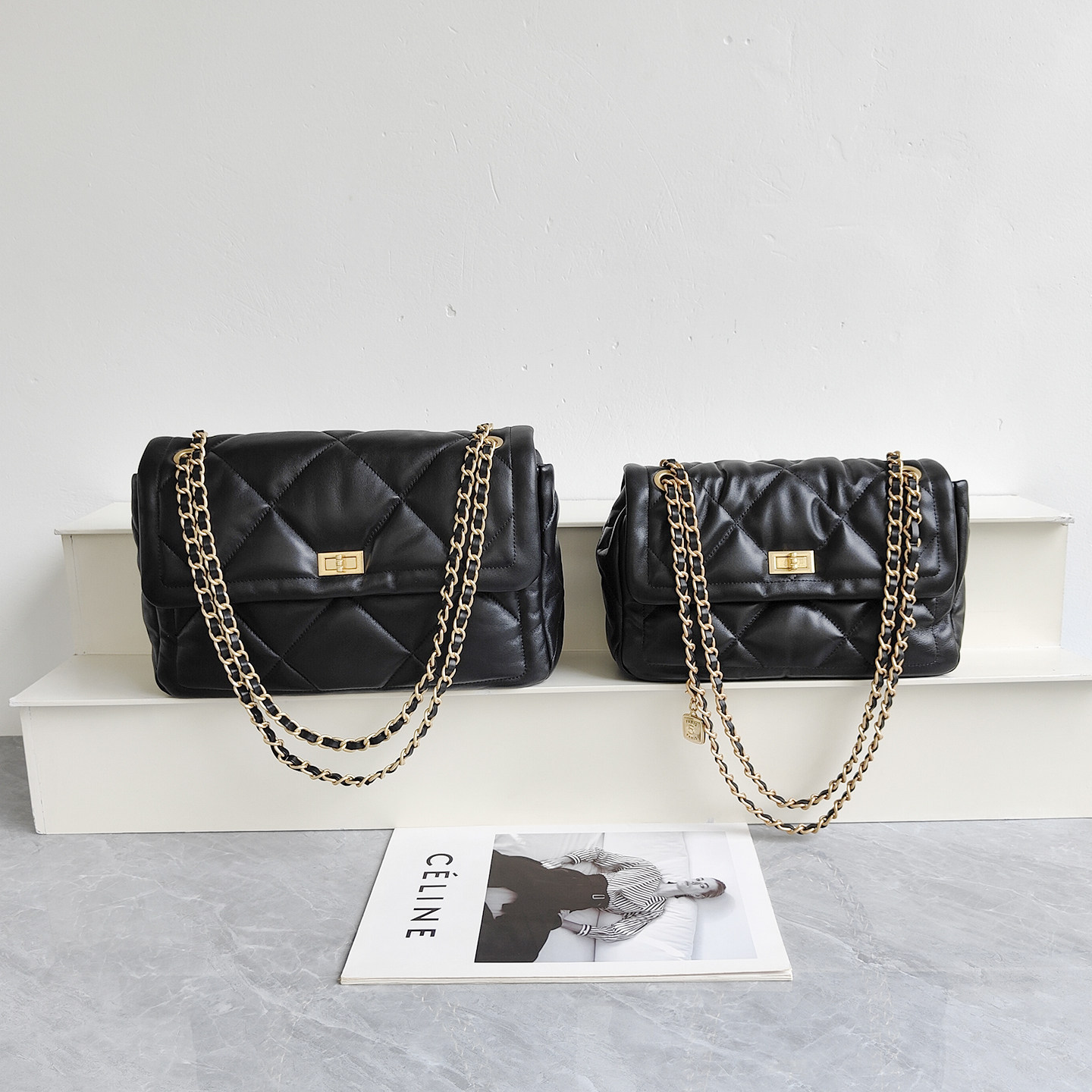 小香风羊皮菱格链条包女大容量真皮小方包单肩腋下包百搭斜挎包软,箱包皮具/热销女包/男包,小方包,淘宝优惠券,粉丝福利购,淘宝优惠卷