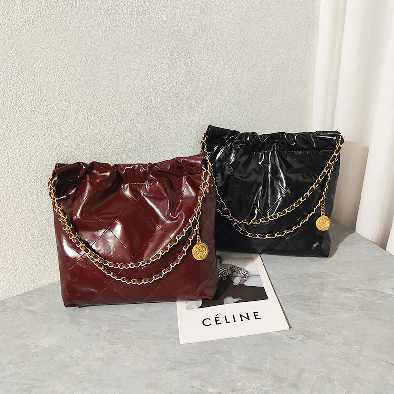 小香风头层牛皮22bag垃圾袋包包女大容量真皮菱格链条单肩托特包,箱包皮具/热销女包/男包,托特包,淘宝优惠券,粉丝福利购,淘宝优惠卷