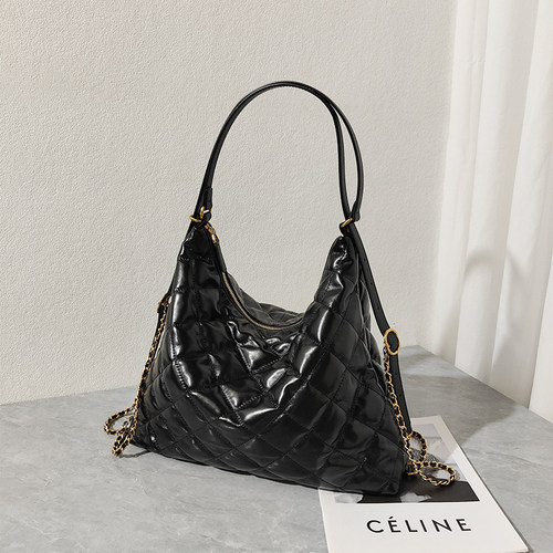 小香风头层牛皮hobo流浪腋下包