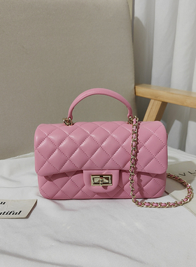 小香风羊皮菱格链条包女迷你百搭手提斜挎真皮小方包cf包包夏新款