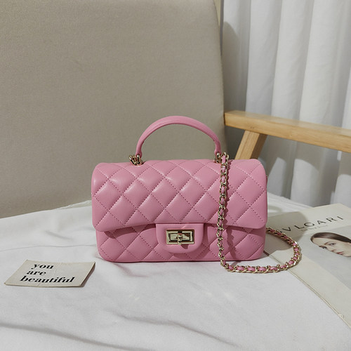 小香风羊皮菱格链条小方包