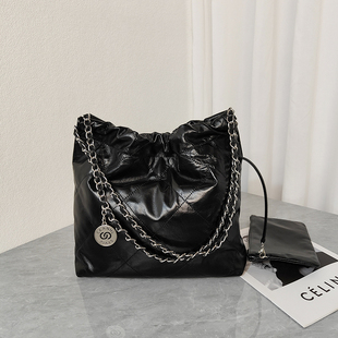 小香风菱格链条包女新款 22bag真皮垃圾袋大容量单肩托特包大包包