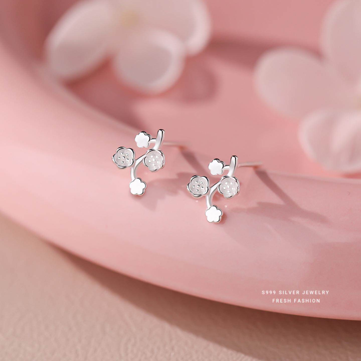 S999纯银桃花耳钉女款简约甜美