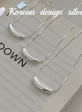 韩国东大门亮银饰品 S925纯银几何水滴弯管项链ins风小众设计女款
