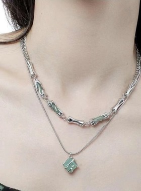 小众原创ins风新中式玉石项链高级简约国潮风竹节双层锁骨链手链