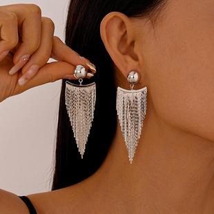 欧美跨境代白金银针圆珠流苏耳环轻奢高级感耳钉夸张冷淡风耳饰女