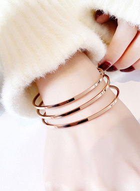 三生三世手镯三环套镯细圈多环玫瑰金同款网红小众钛钢手链女