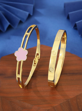 新款五瓣花双层手镯两件套外贸wish热卖五叶草手环套装