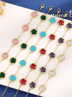 新款微镶彩色锆石五瓣花手链女欧美时尚热卖五叶草手饰潮