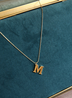 ins简约小众设计感冷淡风英文字母M项链 钛钢竹节锁骨链女镀14K金