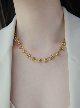 欧美夸张圆圈链条项链女潮嘻哈个性ins冷淡风韩版18K金色锁骨链