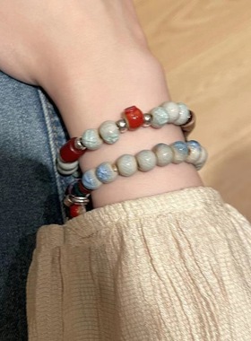 新中式古风手工编织陶瓷串珠手链女复古民族风小众高级感手串饰品