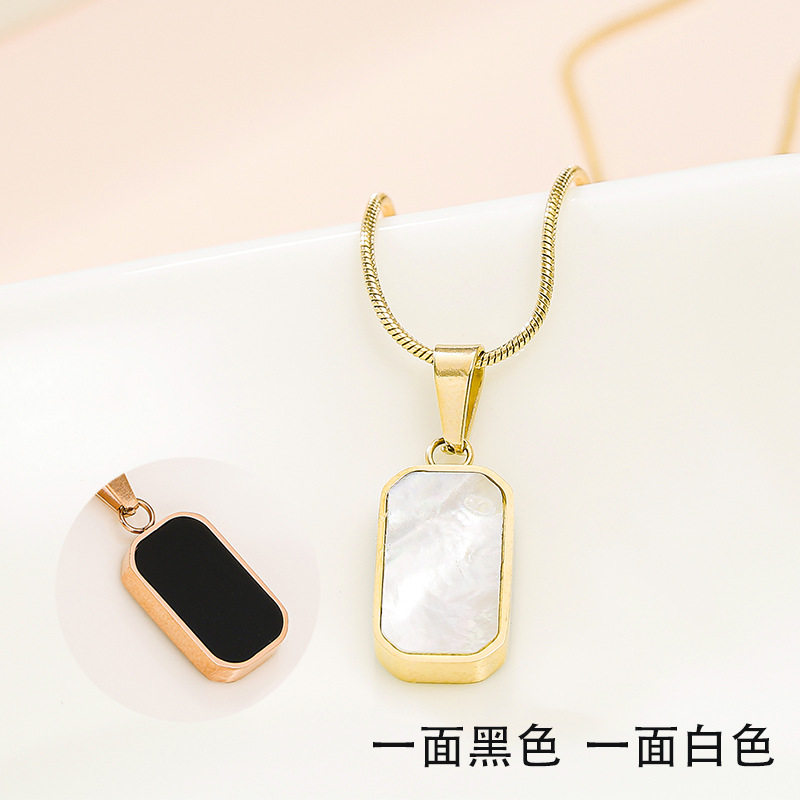 方形白贝母项链高级感叠戴气质温柔几何圆珠链条不褪色圆形项链女