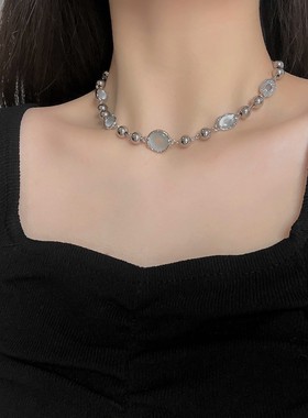 猫眼石月光系列项链女ins风小众甜酷网红个性高级设计感锁骨链女