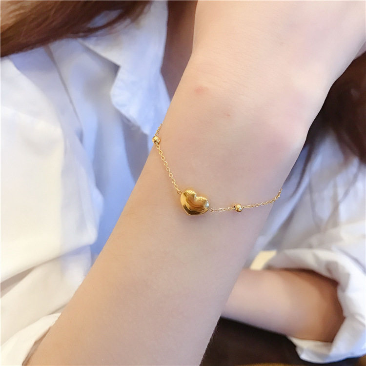 网红金色桃心爱心手链 韩版小众设计甜美简约个性钛钢手环手饰品