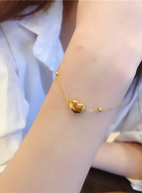 网红金色桃心爱心手链  韩版小众设计甜美简约个性钛钢手环手饰品