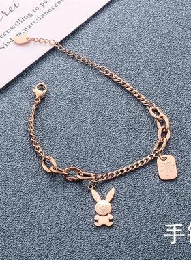 钛钢单层可爱兔子气质爱心手链女ins个性小众设计冷淡风网红手饰