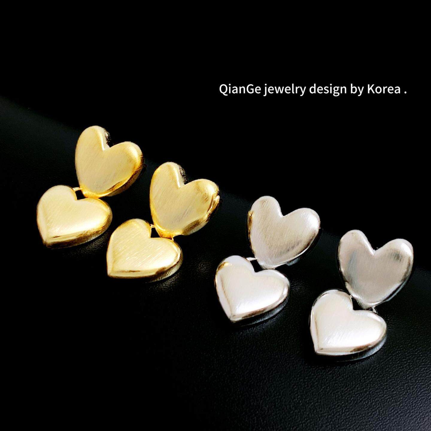 个性甜酷拉丝爱心拼接耳环女 s925银针小众时尚简约设计感ins耳饰