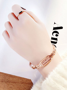 18K玫瑰金钛钢手镯女韩版招财手饰品简约网红个性原创小众设计潮