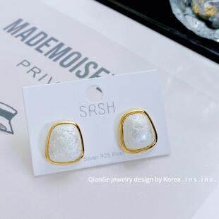 SRSH上人上禾 法式气质梯形棉花珠包边耳钉 s925银针简约通勤耳环