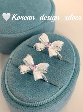 韩国ins风博主同款 高级感百搭饰品 S925纯银 蝴蝶结拉丝粉钻戒指
