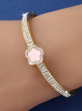 微镶满钻超闪个性设计五瓣花手镯女热卖五叶花手环源头工厂