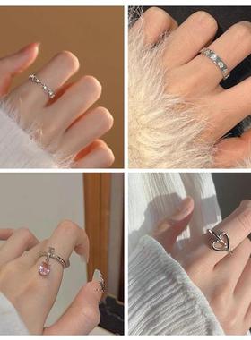 花迹碎冰蓝蝴蝶戒指女款小众设计感开口可调节食指戒超仙气质指环
