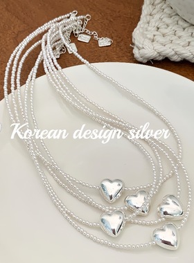 韩国ins博主同款饰品 S925纯银 爱心形小珍珠锁骨项链 小众设计款