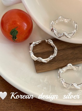 韩国东大门饰品 S925纯银肌理纹波浪形戒指 开口可调节指环女