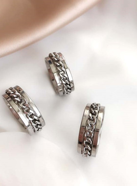 网红开啤酒瓶盖神器戒指女ins潮男可转动链条旋转情侣转运指环