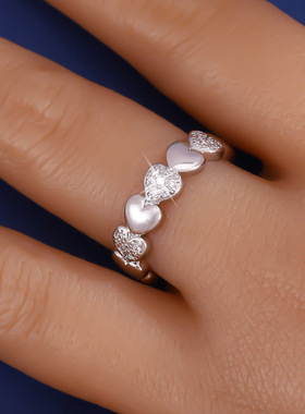 东大门新款微镶满钻超闪爱心开口戒指女轻奢百搭时尚可调节指环