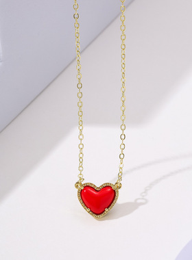 欧美热卖红色桃心锁骨链项链女日韩时尚百搭气质感项饰潮