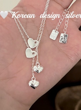 韩国东大门ins风银饰品 S925纯银精巧立体爱心项链设计高级感百搭