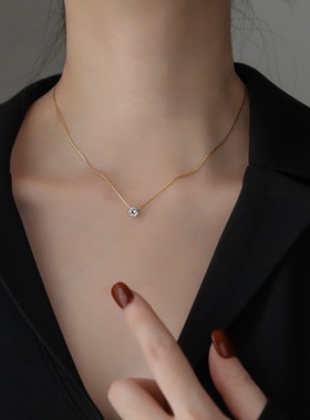 新款设计感金色高级6爪钻吊坠项链女夏锁骨链小众轻奢配饰不掉色