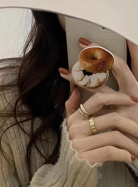 戒指女白贝母双层戒指小众设计高级感食指戒新款潮时尚个性可调节