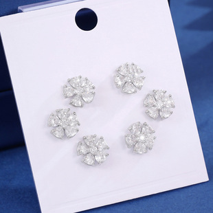 超闪气质感微镶锆石轻奢花朵一卡三对耳钉女韩版ins新款时尚耳饰